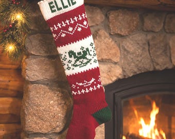 Personalized Christmas Stocking,Made in Michigan,Made in the USA,rocking horse,new baby gift,Moeggenborg Sugar Bush, lined