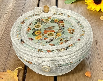 Birdhouse Basket, small, Handmade, Made in Michigan, Made in the USA,Moeggenborg Sugar Bush, cotton rope, plastic insert and lid