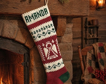 Personalized knitted Christmas Stockings, Angel, knitted lining, Moeggenborg Sugar Bush