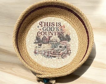 Patriotic Basket medium,  God's Country, Handmade, Made in Michigan, Made in the USA,Moeggenborg Sugar Bush, Jute rope