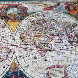 Vintage World Map Wall Hanging – Velvet & Fabric Print | 17th Century Map Reproduction | Antique Style Geography Decor –  17x23,5 in