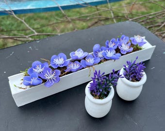 Purple/White Flower Box & Pot Set - For Model Horses, Dollhouses