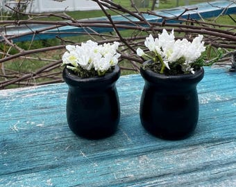 Black Flower Pots with Flowers for Model Horses, Doll Houses and More