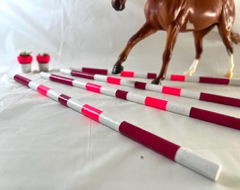 Model Horse Trail Pole Set with Flower Pots - Traditional 1:9 Scale, Pink White