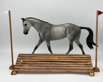 Model Horse Cross Country Coop Jump with Flags, Handmade | 1:9 Scale - Oak Panel