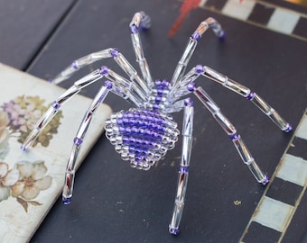 Silver & Purple Beaded Spider Ornament