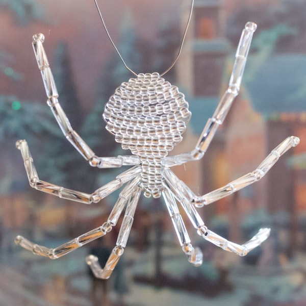 Silver Christmas Spider, Legend of the Christmas Spider, Beaded Spider Christmas Tree Ornament