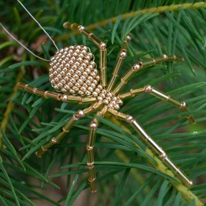 Christmas Beaded Spider Ornament, Gold Christmas Tree Ornament, Legend of the Christmas Spider included image 1