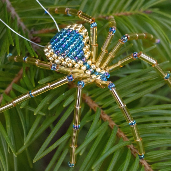 Christmas Spider Ornament, Gold & Teal, Spider Christmas Tree Ornament, Hanging Spider Decoration, Legend of the Christmas Spider