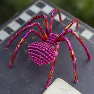 Christmas Beaded Spider Ornament, Viva Magenta with Story, Legend of the Christmas Spider, Handmade Delicate Ornaments, Unique Holiday Gift