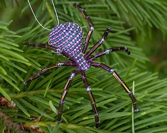 Christmas Beaded Spider Ornament, Blue Violet, Legend of the Christmas Spider, Hanging Spider Decoration, Unique Handmade Ornament