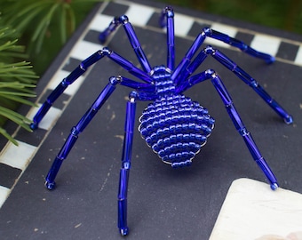 Christmas Spider with Story, | Sapphire Blue Beaded Spider Ornament, Legend of the Christmas Spider