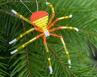 Beaded Spider Candy Corn Ornament | Fall Wreath Decor | Hanging Spider Decoration