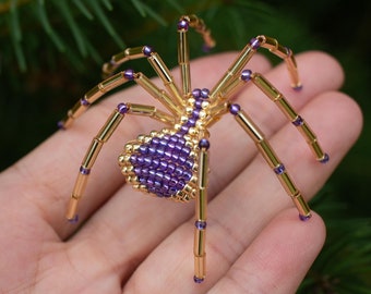 Christmas Spider Ornament Gold & Purple with Legend, Unique Christmas Decorations, Christmas Tradition Ornaments, Handmade Hanging Spider