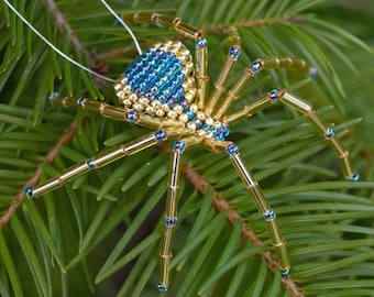 Christmas Spider Ornament, Gold & Teal, Spider Christmas Tree Ornament, Hanging Spider Decoration, Legend of the Christmas Spider