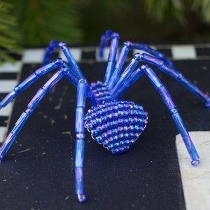 Beaded Spider Ornament, Aurora Borealis Blue Christmas Tree Ornament, Legend of the Christmas Spider included