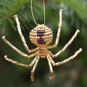 Garnet Gold Widow |Beaded Spider Ornament | Legend of the Christmas Spider | Beaded Christmas Tree Ornament