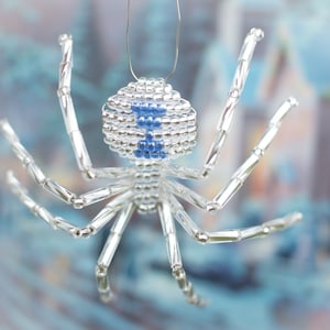 Christmas Spider Ornament, Silver & Blue Widow, Legend of the Christmas Spider, Beaded Spider Ornament