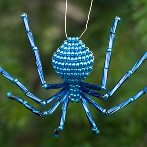 Blue Christmas Spider Ornament, Teal Blue Beaded Spider with Legend, Unique Christmas Ornaments, Gift for Spider Lover