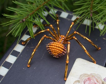 Beaded Spider Pumpkin Spice Ornament | Fall Wreath Decor | Spider Decoration