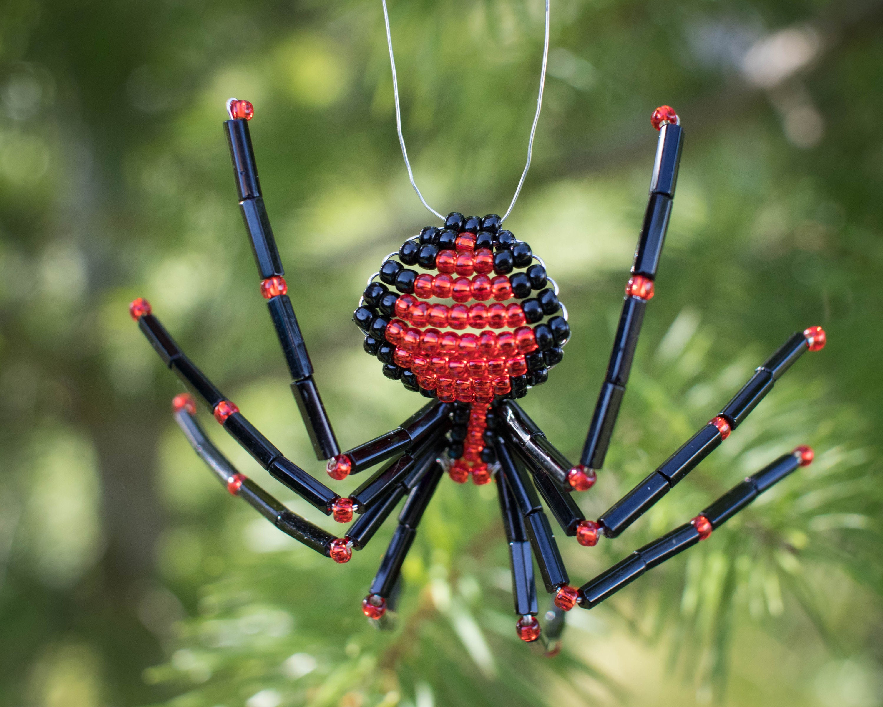 Black & Red Beaded Spider | Fall Wreath Ornament | Creepy Spider