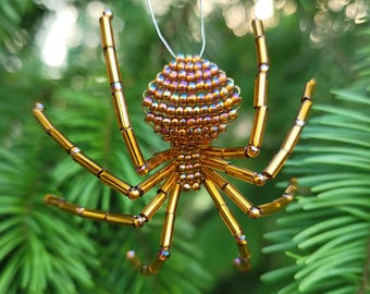 Christmas Beaded Spider, Golden Topaz Ornament, Legend of the Christmas Spider, Spider Christmas Tree Ornament