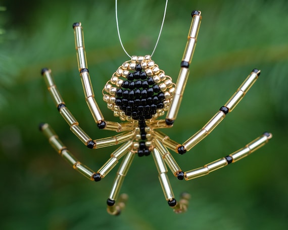 Christmas Beaded Spider, Gold & Black, Handmade Spider Christmas Tree Ornament, Legend of the Christmas Spider, Unique Holiday Gifts