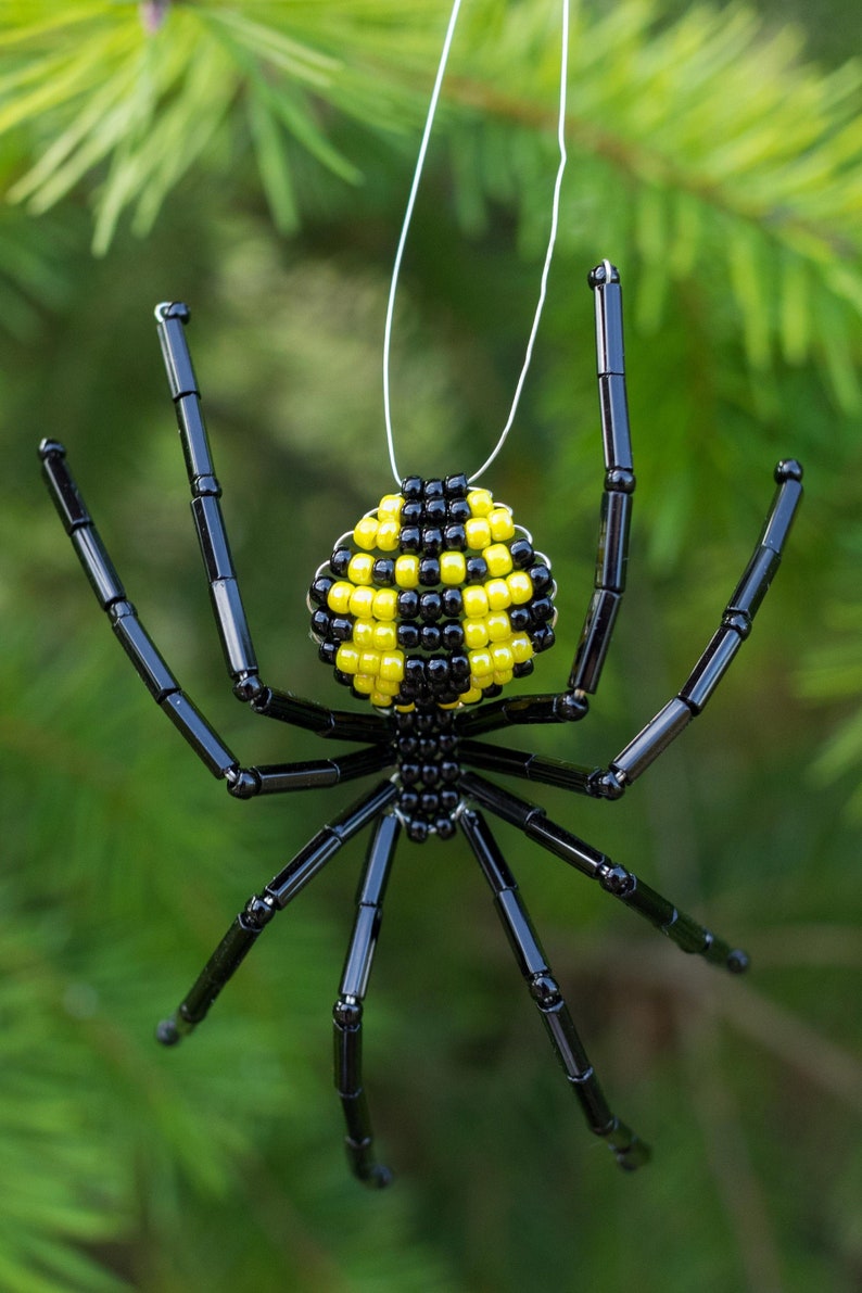 Garden Spider Black And Yellow Creepy Beaded Spider Ornament Etsy