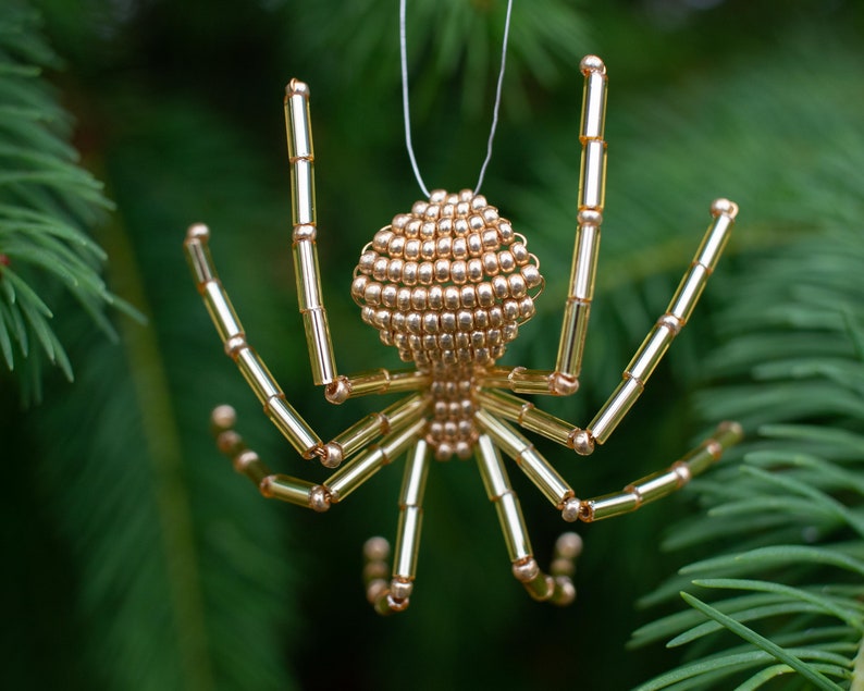 Christmas Beaded Spider Ornament, Gold Christmas Tree Ornament, Legend of the Christmas Spider included image 2