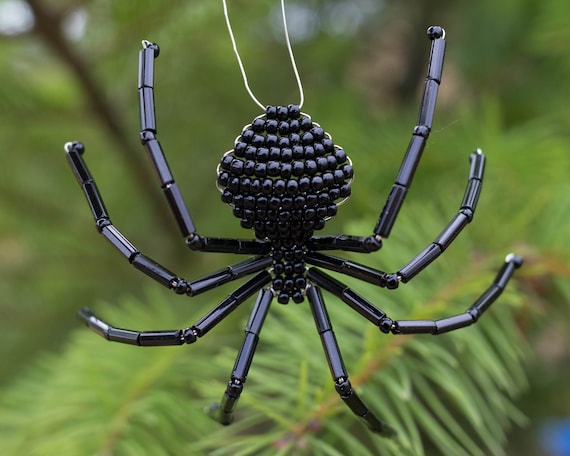 Black Beaded Spider Ornament | Fall Wreath Decor | Creepy Spider Decoration