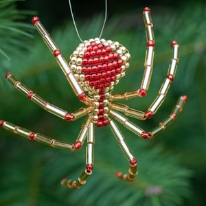 Christmas Spider Ornament, Gold & Red Beaded Christmas Tree Ornament, Legend of the Christmas Spider, Unique Christmas Gifts