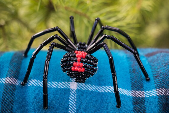Black Widow Spider Brooch | Creepy Jewelry | Beaded Spider Pin