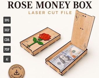 Rose Money Box Laser Cut File | Cash Gift Holder SVG (Digital Download)