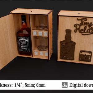 Caja para botellas - Archivos cortados con láser - Caja de whisky SVG, Caja de regalo - Archivo SVG
