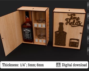 Bottle Box - Laser Cut Files - SVG Whiskey Box, Gift Box - SVG File