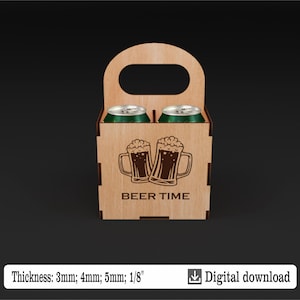 Laser cut beer carrying template - container for 4 0,5 liter cans/pint-beer box SVG DXF - vector file of wooden beer stand for laser cutting