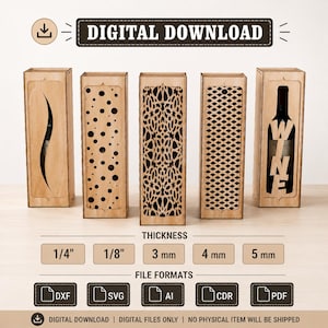Lasergeschnittene Weinkisten-Dateien | Vorlagen für Geschenkboxen aus Holz mit Schiebedeckel (Digitaler Download)