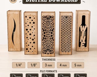 Archivos de corte láser para cajas de vino / Plantillas de cajas de regalo de madera con tapa deslizante (Descarga digital)