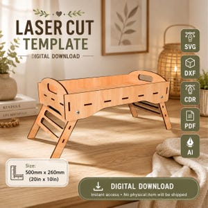 Folding Serving Tray Laser Cut Files SVG | Breakfast Tray Template | Foldable Lap Tray | Glowforge LightBurn xTool