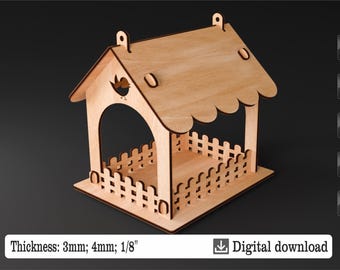 Archivos SVG de corte láser para comedero de pájaros – Plantilla de comedero de pájaros de madera – Archivos DXF de corte láser – Glowforge LightBurn CNC