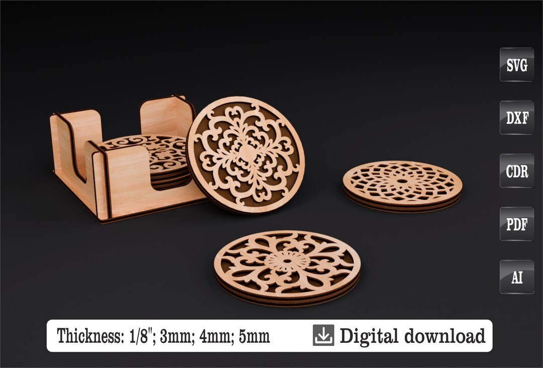Coaster | Laser Cut Template | Set of 6 Coasters Patterns - Etsy