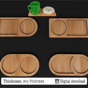 Coffee Tray Laser Cut Files, Wooden Cup and Snack Tray SVG DXF , CNC Coffee Serving Board Template