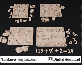 Educational Kids Puzzle SVG Set – Laser Cut Learning Puzzles for Children – Math Alphabet Shapes – Laser Cut Files SVG DXF