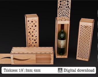Wine bottle box - laser cut files, SVG wine box, large size bottle box