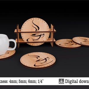 Set di Sottobicchieri - Taglio Laser del Legno - Sottobicchiere - File per Taglio Laser-CDR, DXF - File SVG per Sottobicchieri -Caffè