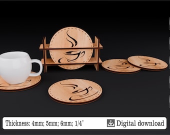 Coaster Set with Laser Cut Designs-Digital Files Included  - CDR, DXF, SVG - Coaster Svg Files