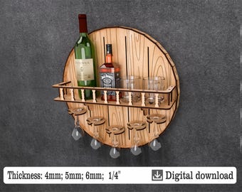 Wine Barrel - Laser Cut File, Mini Bar Shelf  | Wall-Mounted Drink Bar