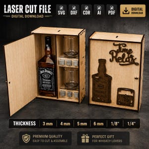 Laserskuren whiskyflasklåda – SVG-fil för träbearbetning (digital nedladdning)