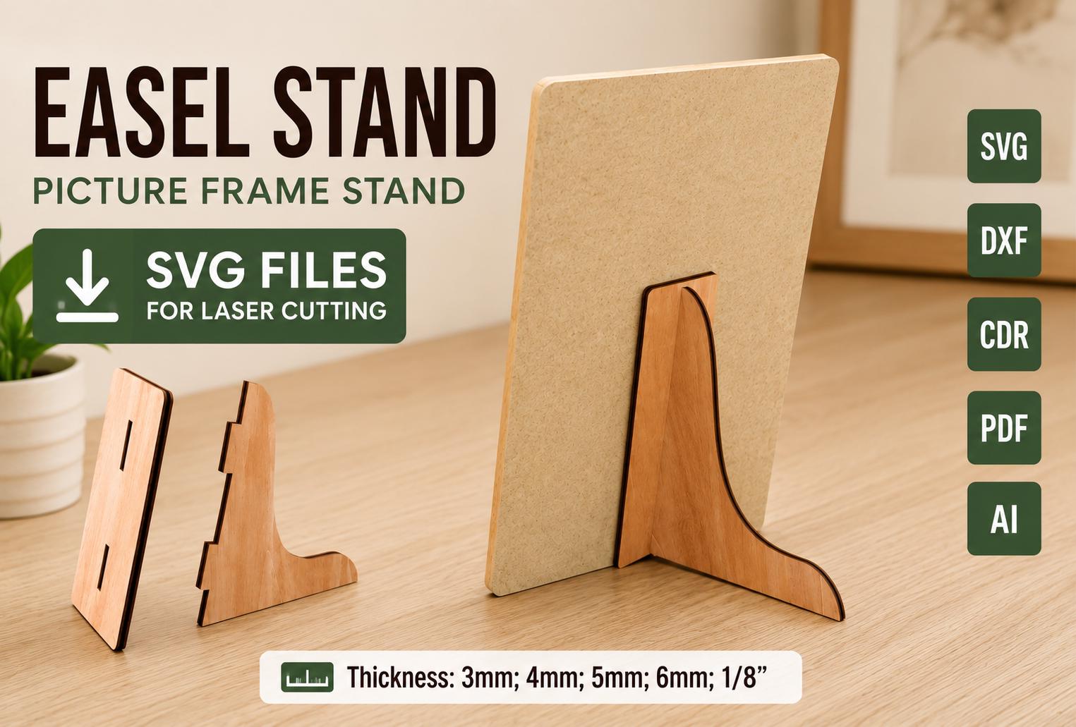 Picture Frame Stand SVG | Easel Back Laser Cut File | Display