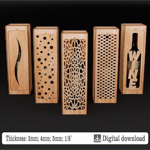 Wine bottle box - laser cut files, SVG, DXF, CDR wine box, large size bottle box